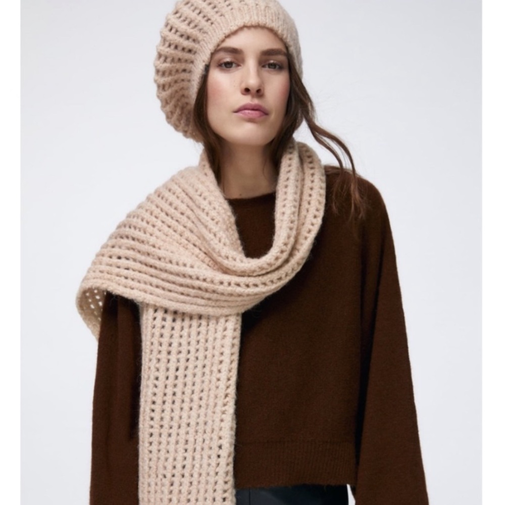 ZARA WOOL BLEND MATCHING SCARF & BEANIE HAT M